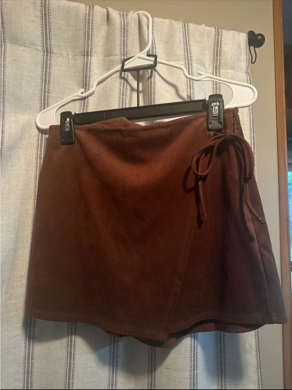 Brown Suede A-Line Wrap Skirt - Women's